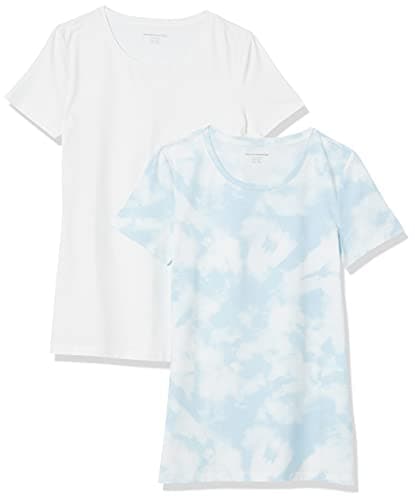 Amazon Essentials Lot de 2 T-shirts ras-du-cou à manches courtes coupe standard Femme Blanc et Bleu Tie-dye XXL