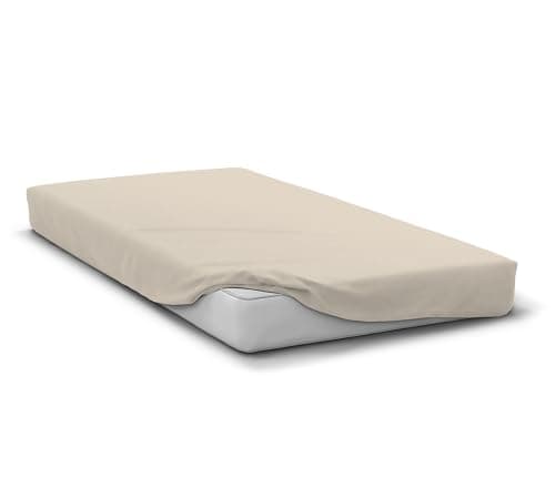 Drap Housse 90x190 cm Beige crème Bonnet 30 cm Home linge passion