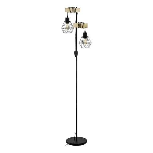 Eglo Lampadaire Townshend 5, lampe de sol pour salon avec 2 abat-jour au
