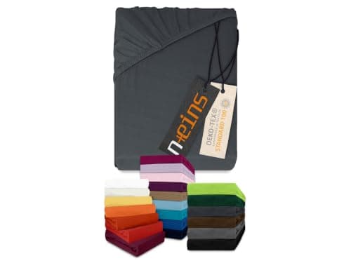 Npluseins Drap Housse 140x200 à 160x200 100% Coton Anthracite