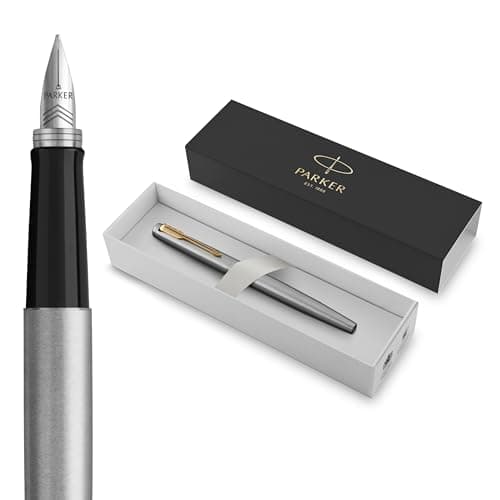 Parker Jotter Stylo Plume Acier Inoxydable Attributs Or Pointe Moyenne Coffret