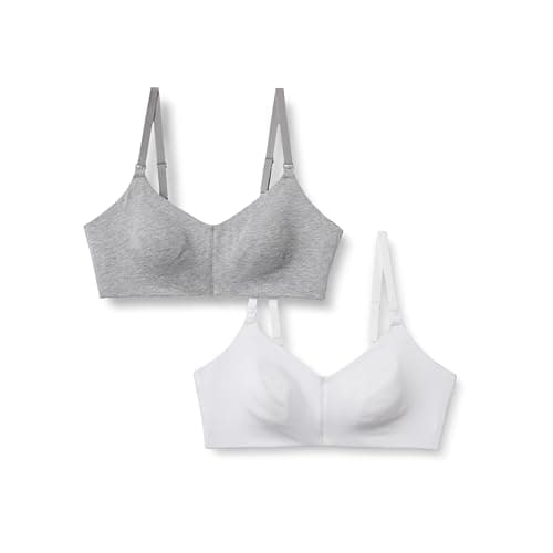 Amazon Essentials Soutiens-gorge de maternité en coton mélangé Blanc et Gris chiné 85C Lot de 2