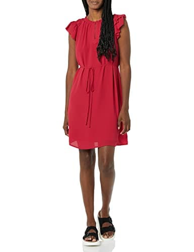 Amazon Essentials Robe droite légère en georgette col fendu manches flottantes Femme Rouge Framboise XXL