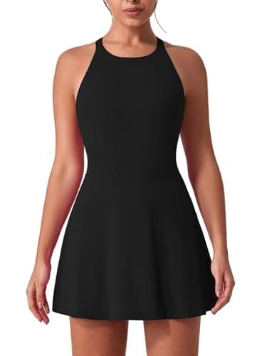 IDOPIP Robe de tennis pour femme - Avec soutien-gorge intégré et short - Poche croisée dans le dos - Robe de sport pour fille - Robe d'entraînement décontractée - Robe débardeur - Entraînement