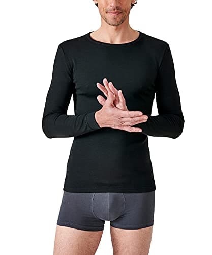 Damart - T-Shirt Col Rond Maille Classique Thermolactyl, Homme, Noir, Taille L, Manches Longues