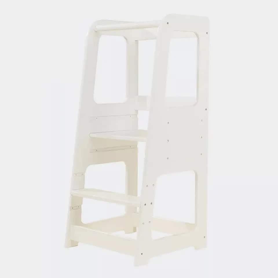 WOODYLAND Tour montessoriana Live Escalier enfant avec protections latérales, réglable en hauteur, en bois blanc, 40 x 39,5 x 90 cm, 7 kg