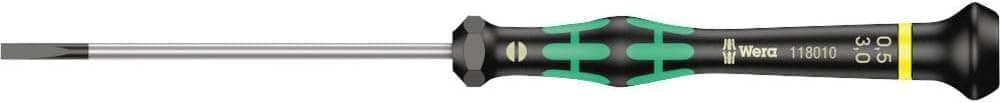 Wera 05118010001 2035 Tournevis électronicien pour vis à fente, 0.50 x 3.0 x 80 mm, Noir/vert