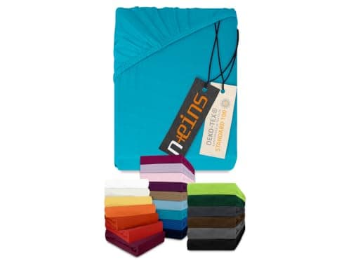 Npluseins Drap Housse 100% Coton 180x200 à 200x200 cm Turquoise