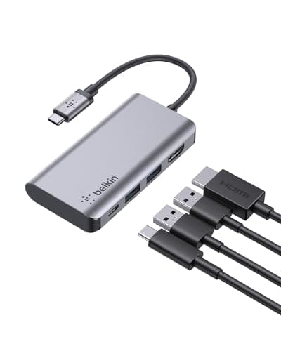 Belkin Adaptateur USB-C multiport 4-en-1 (avec 4K HDMI, Typ-C PD, Pass-Through de 100 W, 2 ports USB-A, pour MacBook Pro, MacBook Air, iPad Pro, XPS, etc.)