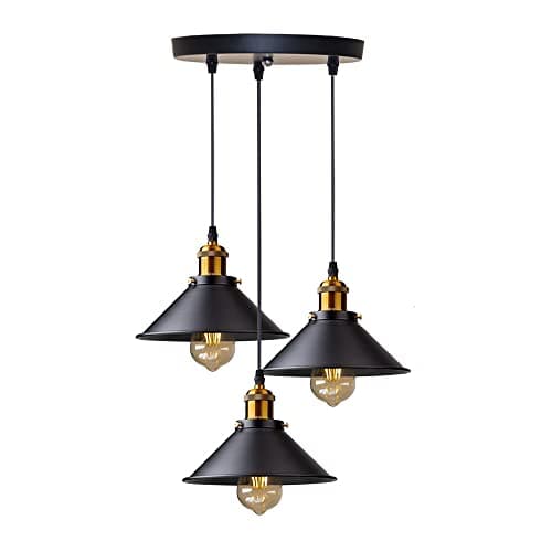 DELIPOP 3 Lumières Suspension Rétro Industrielle Métal Noir Ø 22cm