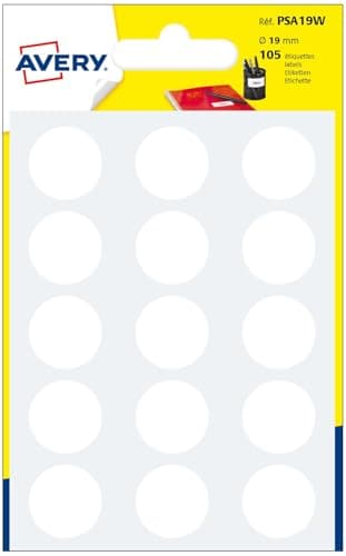 Avery Sachet de 105 pastilles autocollantes rondes Blanches Diamètre 19 mm