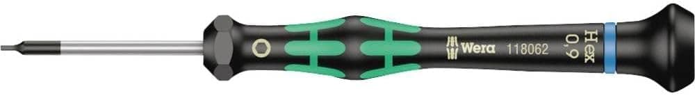 Wera 05118062001 2054 Tournevis électronicien pour vis six pans creux, Hex-Plus, 0.9 x 40 mm, Noir/vert