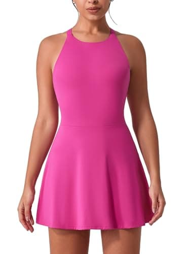 IDOPIP Robe de tennis pour femme - Avec soutien-gorge intégré et short - Poche croisée dans le dos - Robe de sport pour fille - Robe d'entraînement décontractée - Robe débardeur - Entraînement