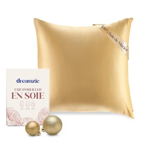 Dreamzie - Taie d'oreiller Soie 80x80cm - 100% Soie Naturelle - Doré
