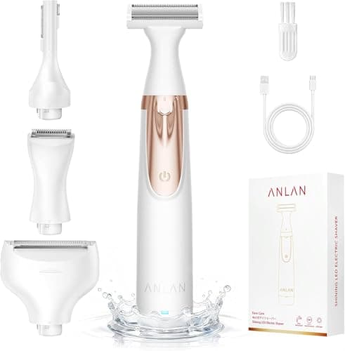 ANLAN Rasoir Électrique Femme 4 en 1, Épilateur et Tondeuse Intime Étanche IPX6 avec LED, 4 Peines