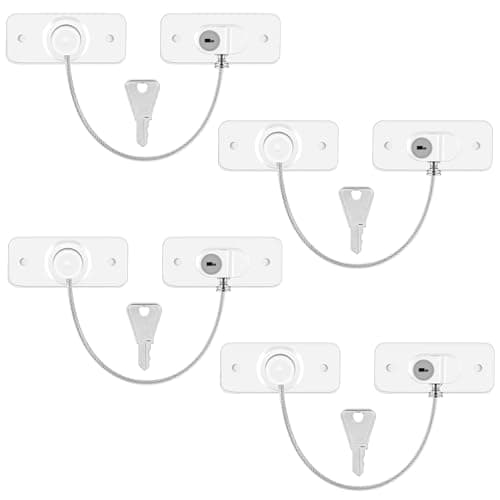 Lot de 4 sécurités fenêtre et placard enfant adhésives avec câble et clé