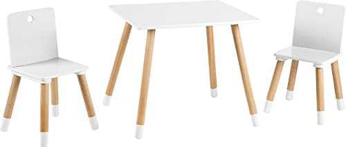 roba Ensemble Table et 2 Chaises Enfants - Pieds en Bois Massif - Pour Filles et Garçons de 2 Ans et plus - Supporte 50 kg - Style Scandinave - Naturel / Blanc