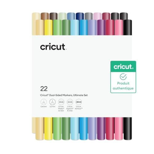 Cricut Set de 22 marqueurs double pointe 0.4 mm et 1.0 mm couleurs assorties pour machines Maker et Explore