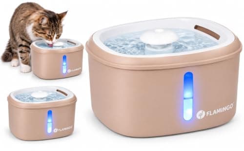 Fontaine a Eau Chat Flamingo Finto Beige 2,5L Pompe Silencieuse Filtre Charbon
