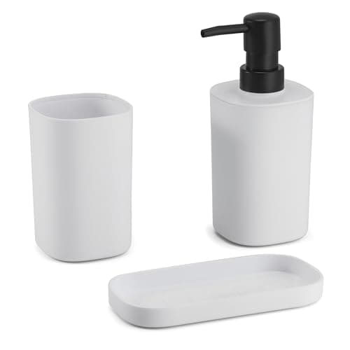 MSV Ensemble de 3 accessoires de salle de bain Lona Blanc Design épuré