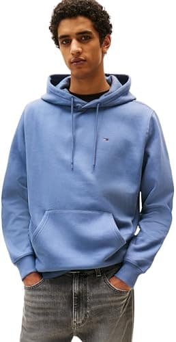 Tommy Jeans Sweat à Capuche Homme Regular Fit Flag Fleece, Bleu, XS
