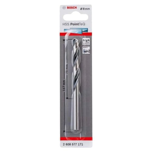 Bosch Foret hélicoïdal pour métal HSS PointTeQ 8 x 75 x 117 mm