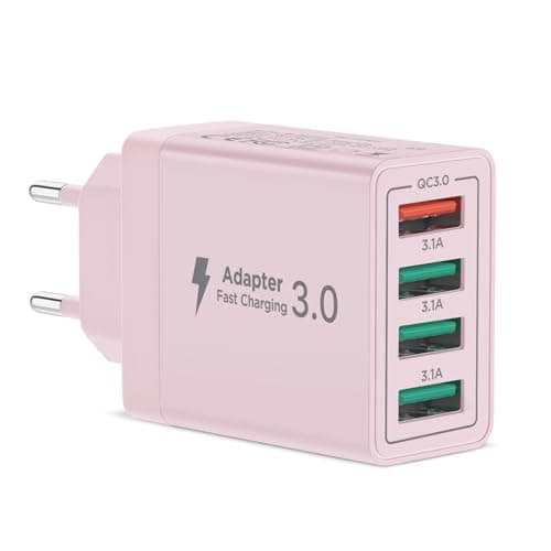 Chargeur secteur USB multiple 4 ports 40W Quick Charge 3.0 Rose