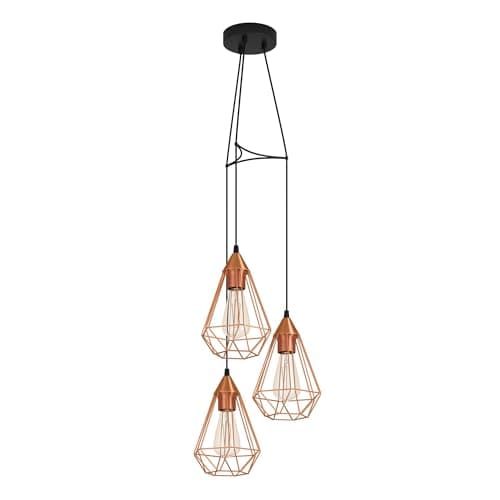 Eglo Lustre TARBES, suspension à 3 flammes vintage rétro en fil métal
