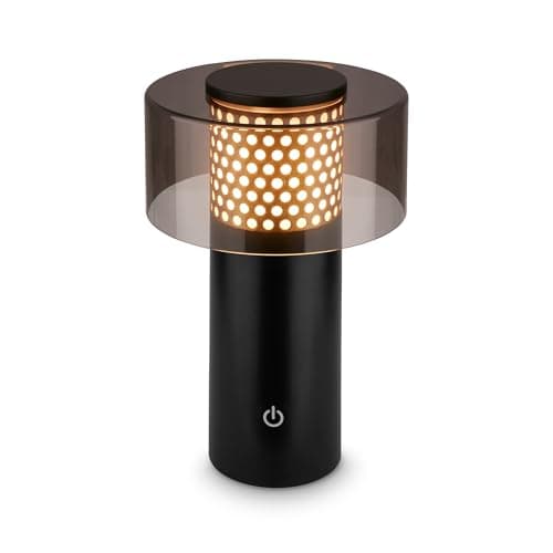 BRILONER - Lampe de table sans fil LED IP44 avec fonction tactile, à intensité variable, lumière blanche chaude,13x20,5 cm, noir-or