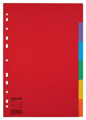 Esselte | 20x lots d'intercalaires A4 | 6 Touches | En carton résistant et recyclé |Pour bureau, école, archives, organisation | Rouge/Multicolore | 100200