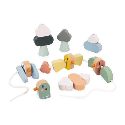 Janod Jouet en bois Sweet Cocoon perles à enfiler oiseaux pour enfants dès 2 ans