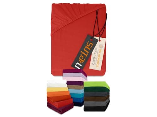 Npluseins Drap-housse Coton 180x200 à 200x200 cm Rouge