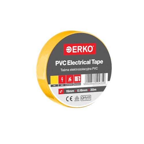 ERKO Ruban adhésif isolant électrique Jaune 19mm x 20m PVC - Réparation de câbles électriques - Très flexible avec une forte adhérence - Résistant aux produits chimiques, chatertone