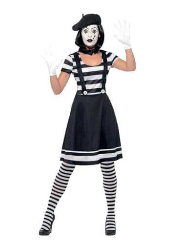 Smiffys Costume de mime pour femme noir avec robe, col, béret, gants, collants et maquillage