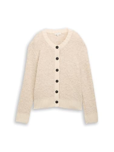 TOM TAILOR Cardigan en Tricot pour Femme - Sable Stone Beige mélangé, L