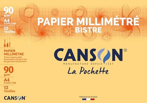 Canson Pochette de 12 feuilles de papier millimétré Bistre A4 90g