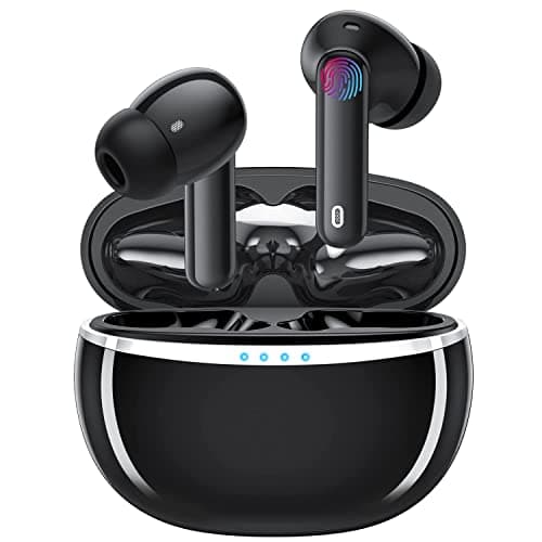 Ecouteurs Bluetooth AOVOCE Noir Mat 5.3 avec Boîtier de Charge LED et 4 Micros ENC