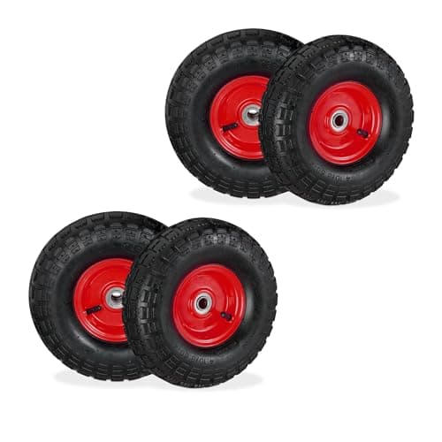 Relaxdays Lot de 4 roues de diable 4.10/3.50-4, axe de 16 mm, 136 kg max