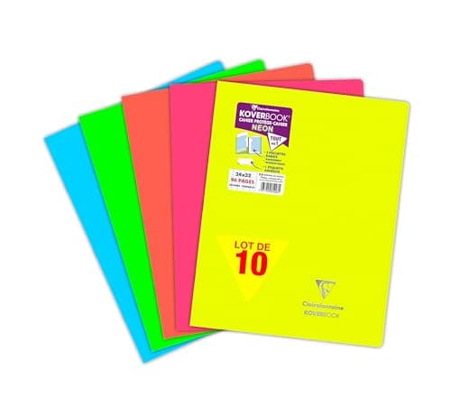 Clairefontaine Lot de 10 cahiers agrafés Koverbook Néon 24x32 cm
