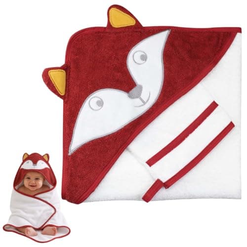 Trois Kilos Sept Set de Bain Bébé Cape 70x70 cm et Gant Motif Renard Coton Mixte