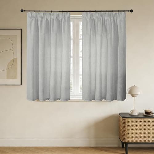 Joydeco Lot de 2 Rideaux Voilages en Lin Naturel Gris Clair 140x160cm avec Galon Fronceur