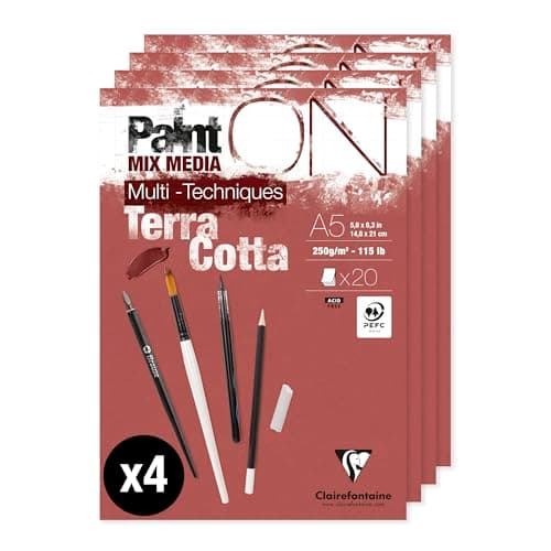 Clairefontaine Lot de 4 blocs PaintON Terracotta A5 20 feuilles 250g Réf 976152C