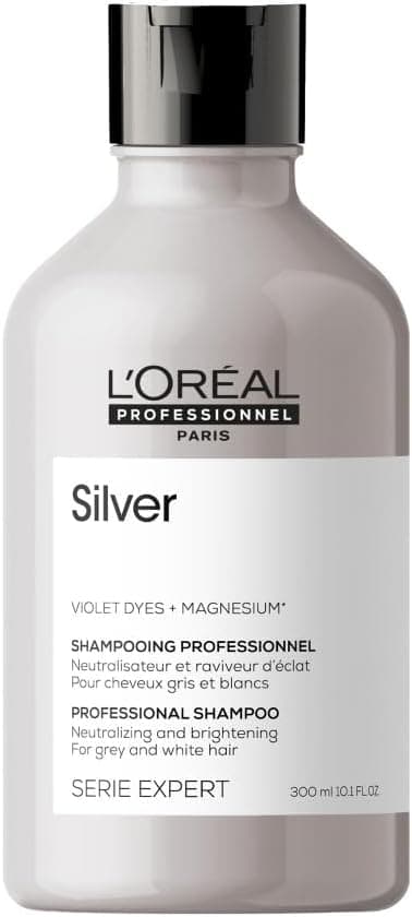 L'OREAL PROFESSIONNEL - Shampoing Déjaunissant Silver - Homme & Femme - Apporte Éclat, Douceur & Brillance - Pigments Violets - Cheveux Gris & Blancs