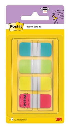 Post-it Index Onglets Résistants, 40 Signets, 15,8 x 38,1 mm, Lot Couleurs