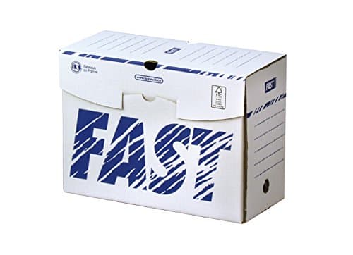 Fast Lot de 25 Boîtes Archives en Carton Dos 15cm Montage Manuel Blanc / Bleu