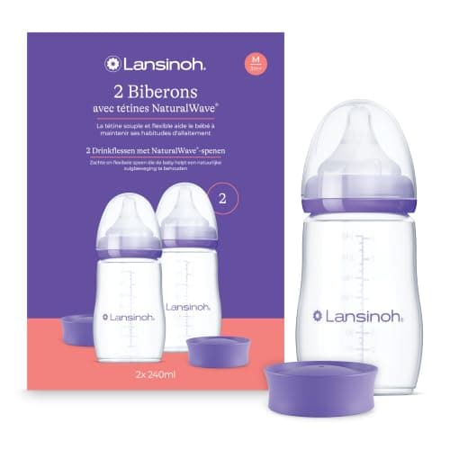 Lansinoh Lot de 2 biberons en polypropylène NaturalWave 240 ml pour allaitement mixte