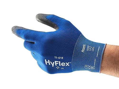 Ansell HyFlex 11-618, Gants de Mécanicien à Revêtement PU, Protection XL pour Manipulations de Précision, Manutention Bleus Compatibles Avec Écran Tactile, 1 Paire