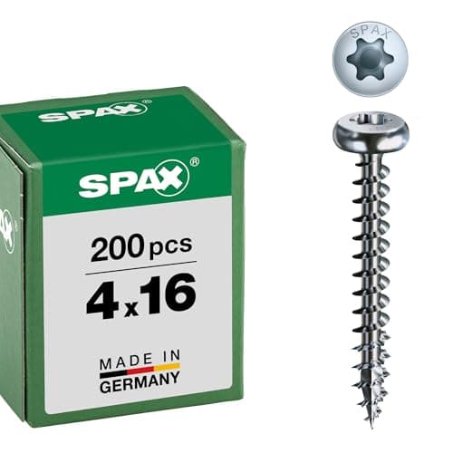 SPAX Vis universelle 4,0 x 16 mm, 200 pièces, T-STAR plus, tête demi-ronde, filetage total, 4CUT, WIROX A9J, 0201010400163