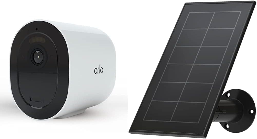Arlo Go 2, Caméra de Surveillance WiFi 100% sans Fils et Mobile Via SIM 3G/4G LTE, Vision Nocturne Couleur, Projecteur LED Intégré & Arlo Accessoire certifié Officiel Panneau Solaire, Blanc