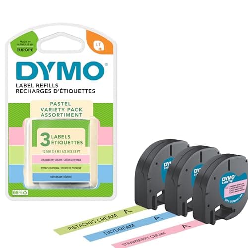DYMO LetraTag Ruban d'étiquettes adhésives, Noir sur Pastel, 12 mm x 4 m, Lot de 3